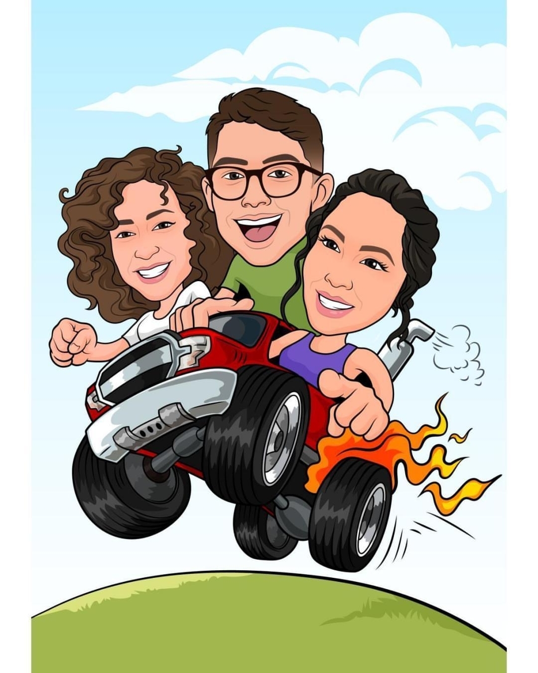 laughter is contagious - an iCartoonall creation from portfolio - three people laughing in a car